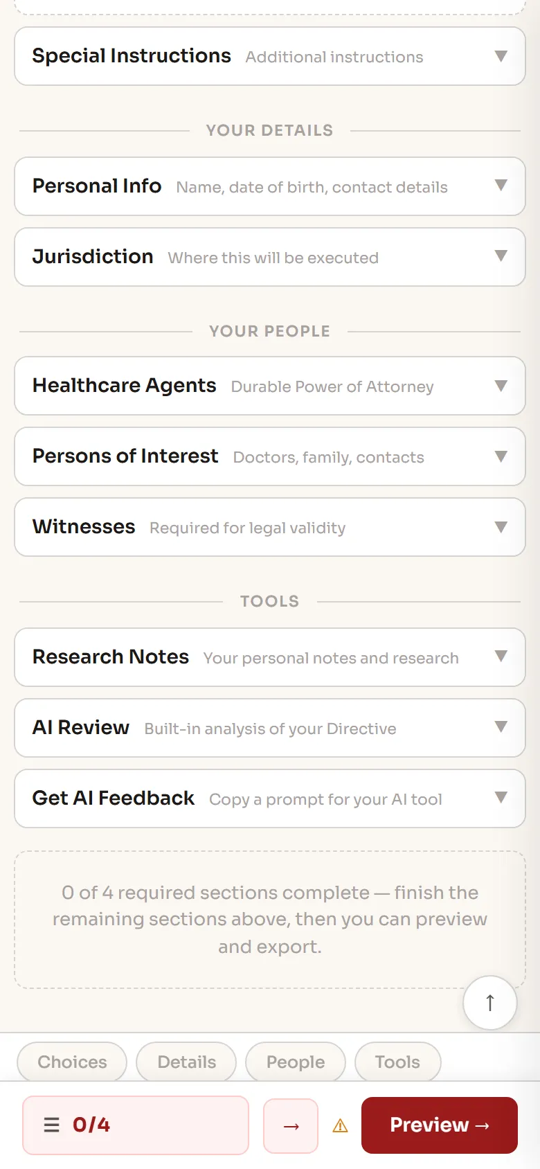 Name your Healthcare Agent — the person who speaks for you. Add their name and phone, and they can confirm with one tap.